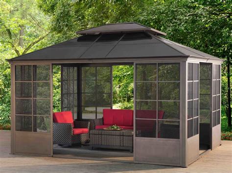 screen house with white metal roof|screenhouse gazebo.